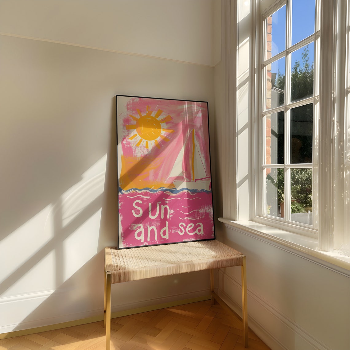 Sun And Sea Pink Sailboat Sunset Abstract Watercolor Coastal Poster - Image 4