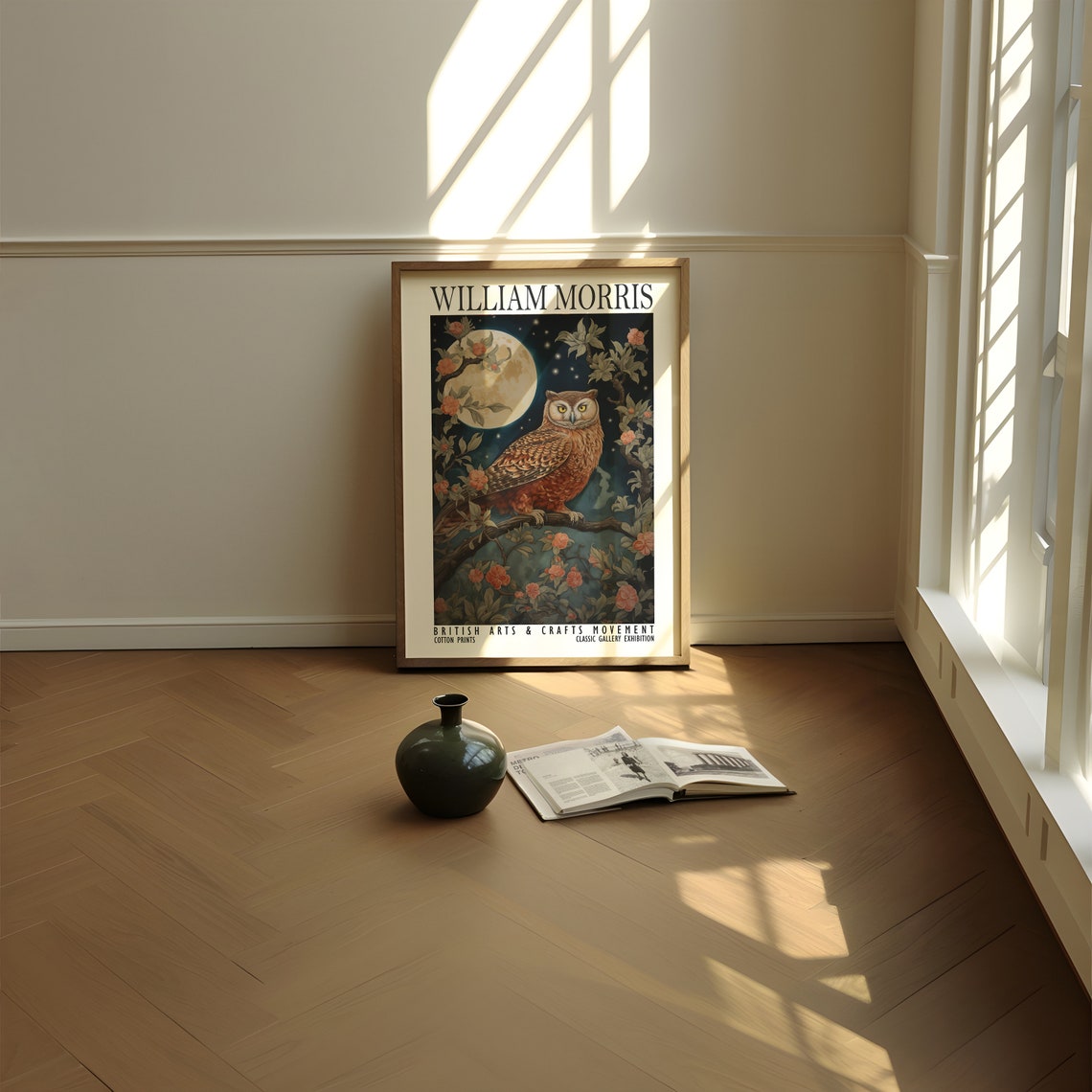 William Morris Owl Full Moon Night Blossom Exhibition Poster - Image 3