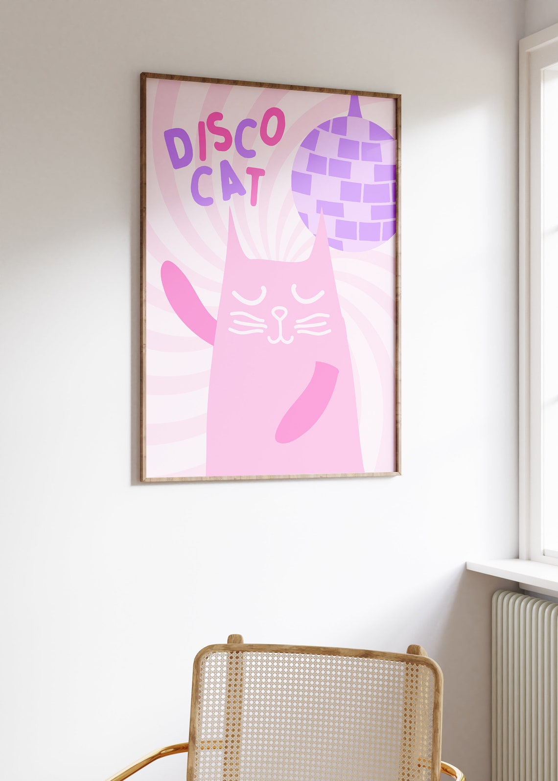 Pink Disco Cat Print, Funky 70s 80s Art - Image 2