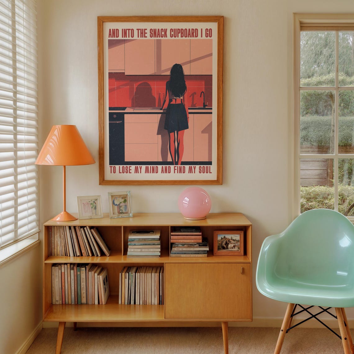 Into The Snack Cupboard Kitchen Print Vintage Retro Style Poster Funny Relatable Art Pink Red Mid Century Modern - Image 2