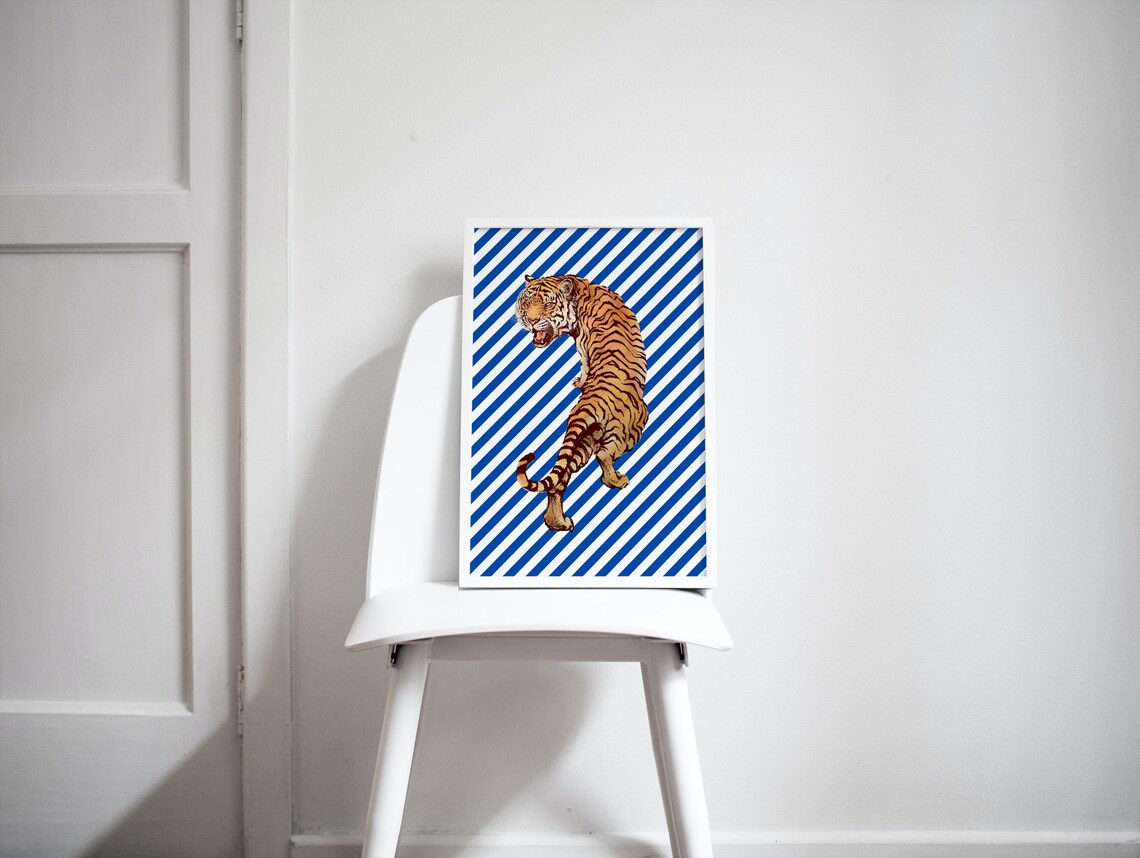 Retro Tiger Print, Eclectic Vintage Stripes Art Print - Image 2