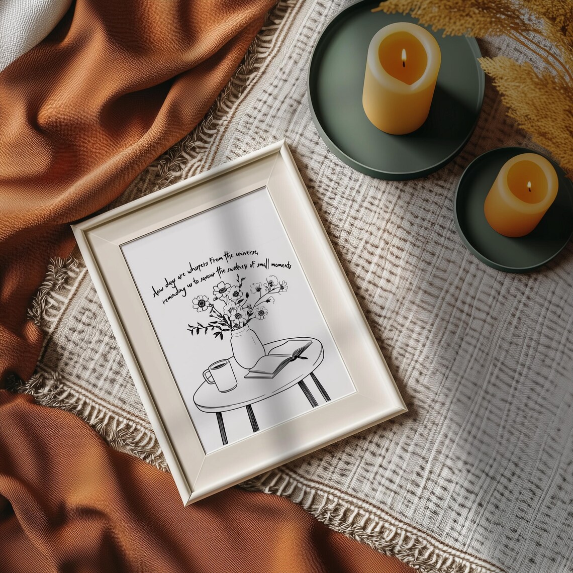 Slow Days Simple Floral Coffee Books Minimalist Poster - Image 4
