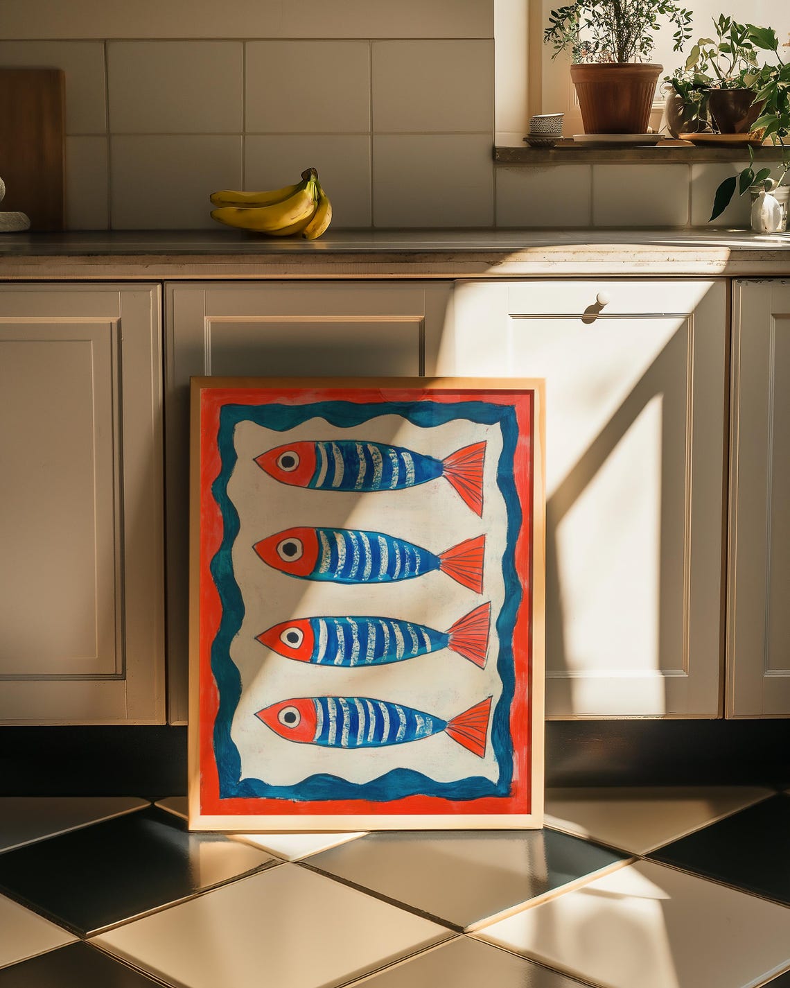 Red And Blue Sardines Fish Art Print, Coastal Kitchen Decor - Image 3
