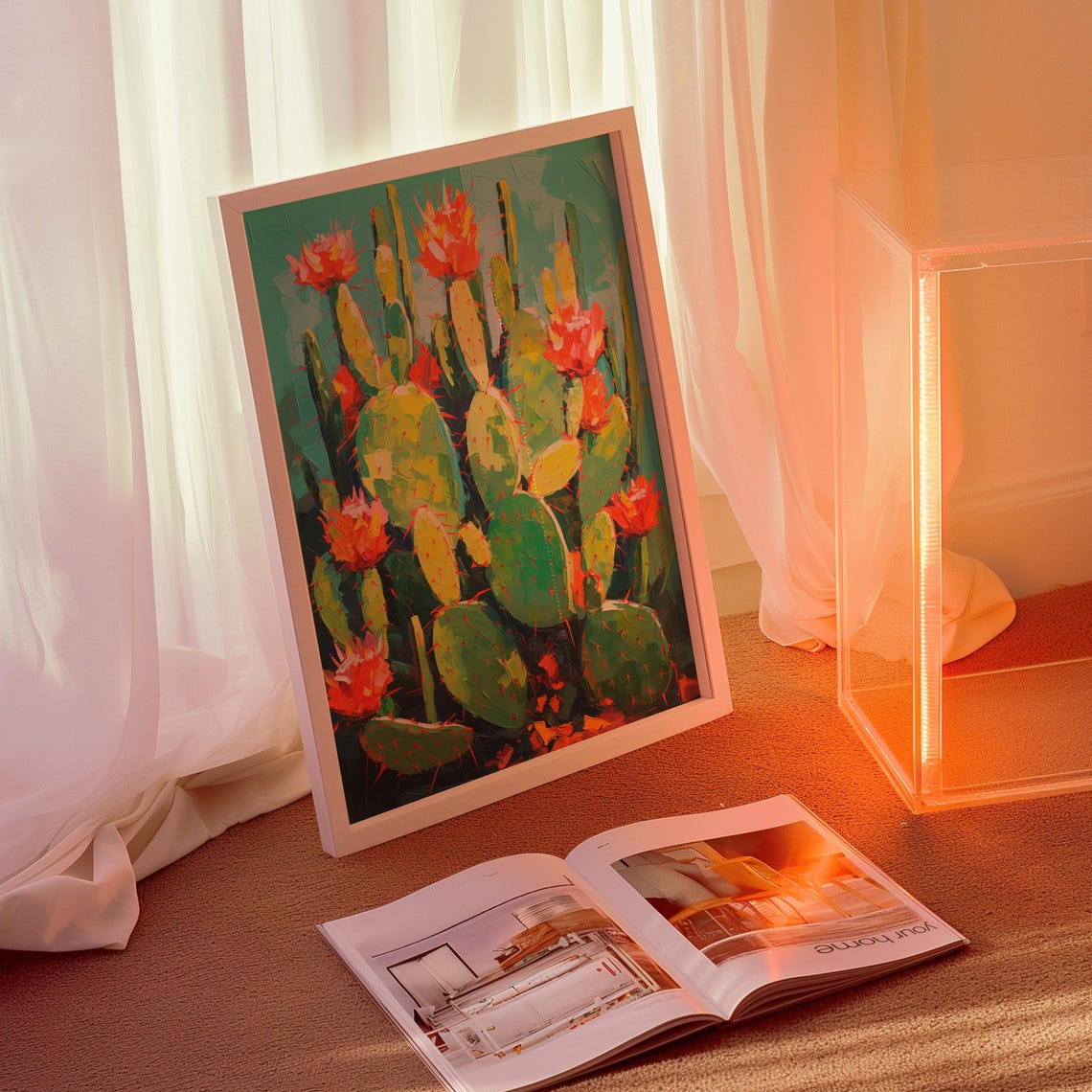 Blooming Cactus Southwestern Desert Prickly Pear Painting Poster - Image 2