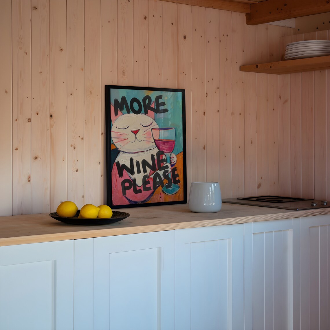 More Wine Please Cat Kitchen Typography Poster - Image 4