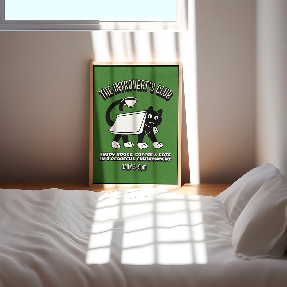 The Introverts Club Retro Cats Books Coffee Art Print - Image 3