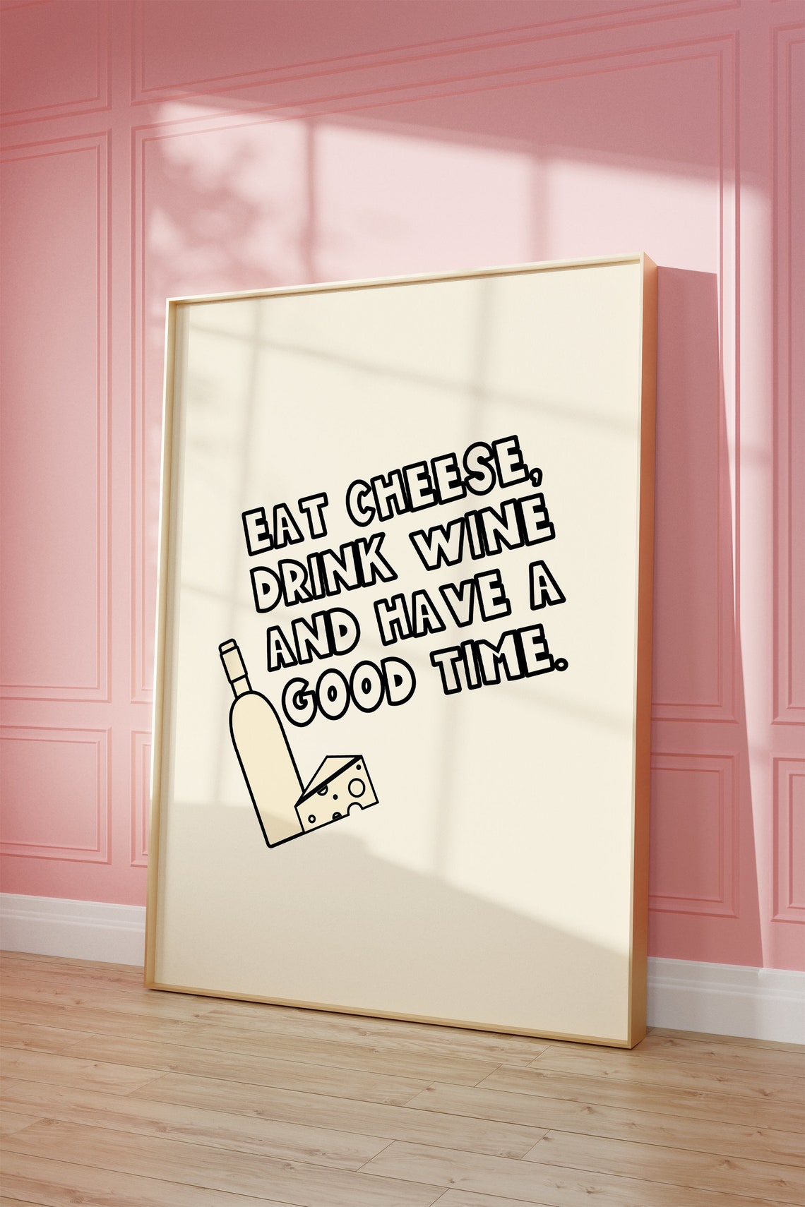Eat Cheese Drink Wine Good Time Funny Kitchen Party Doodle Poster - Image 2
