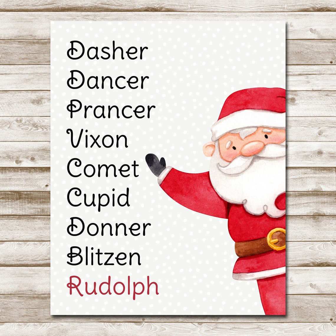 Reindeer Names List With Cute Santa Christmas Holiday Decor Wall Art - Image 4