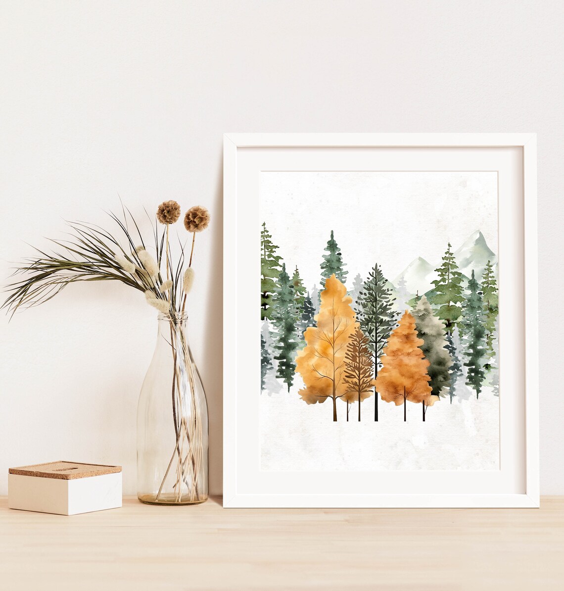 Woodland Autumn Forest Golden Trees Mountain Watercolor Wall Art - Image 3