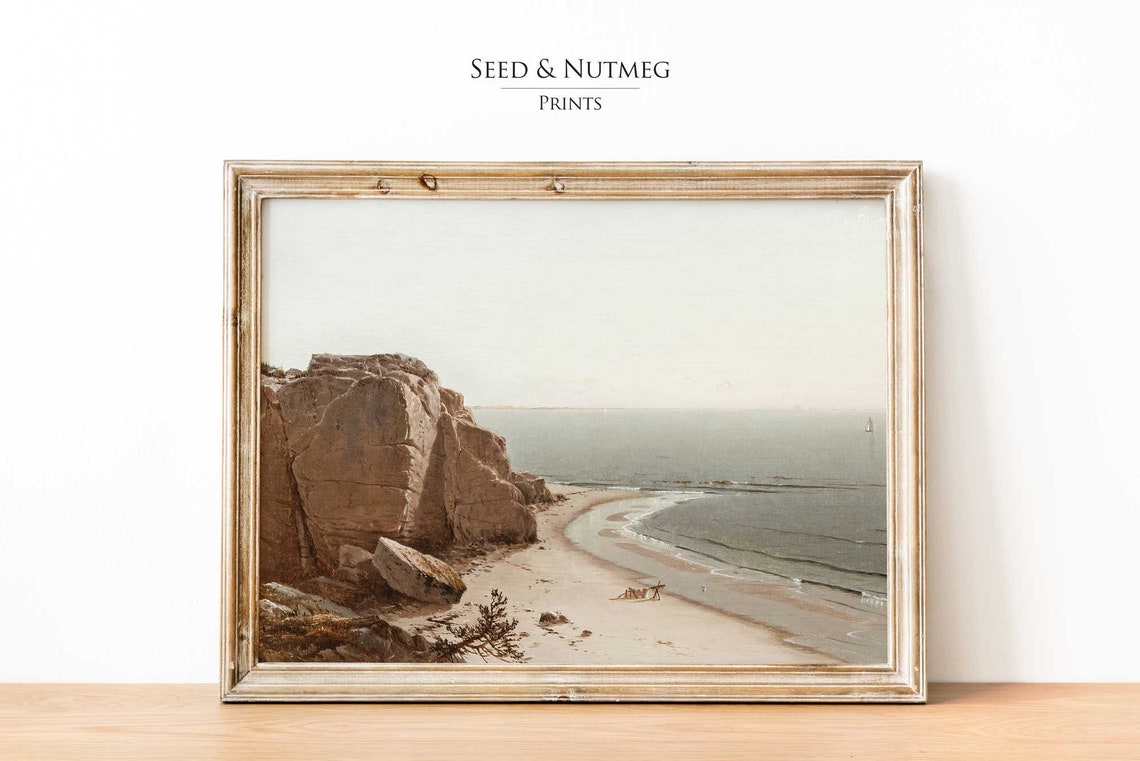 Coastal Cliff Beach Vintage Muted Seascape Ocean Landscape Art Poster