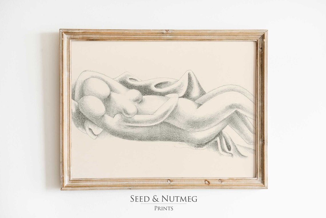 Reclining Nude Charcoal Sketch Modernist Figure Drawing Art Print