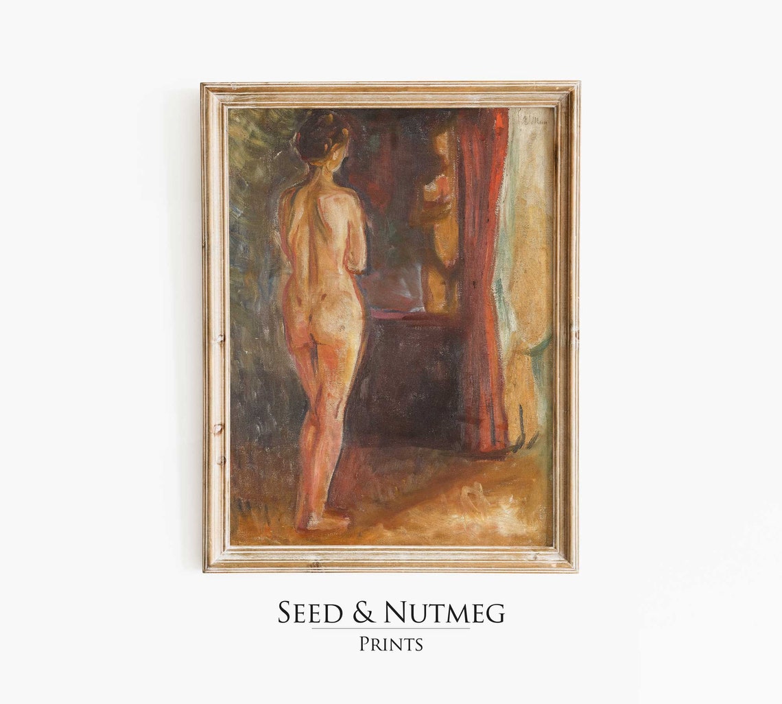 Nude Woman Before the Mirror Expressionist Vintage Oil Art Print