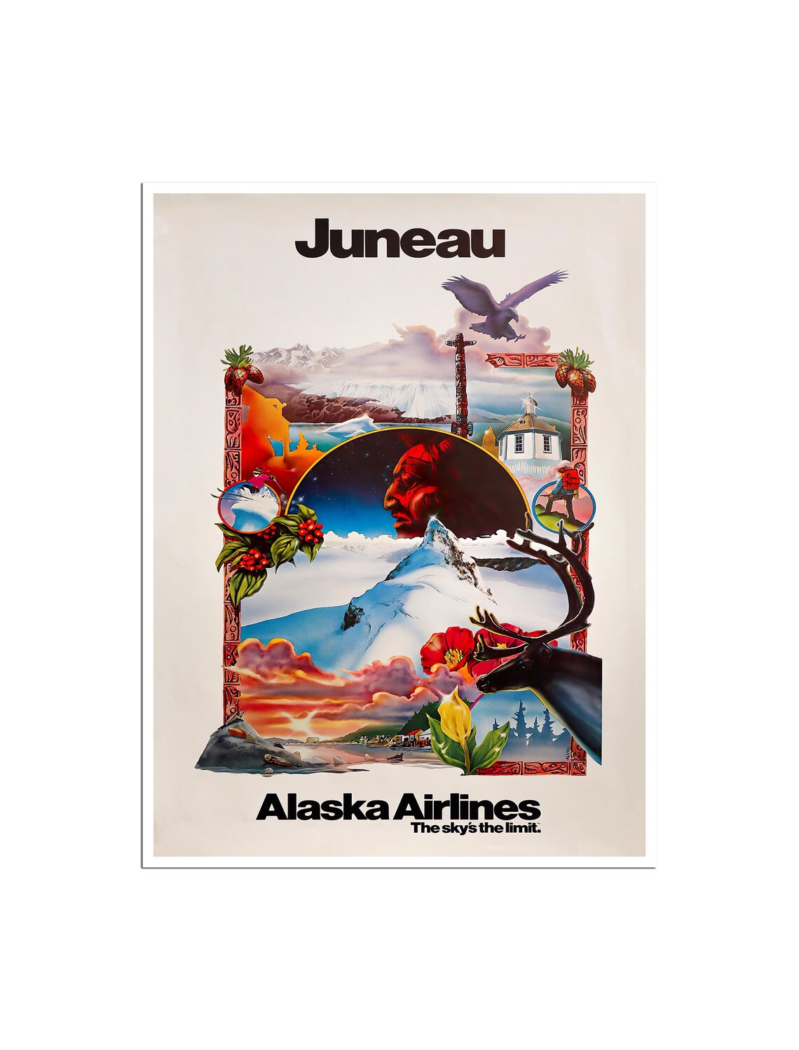 Juneau Alaska Airlines The Skys the Limit Vintage Travel Poster