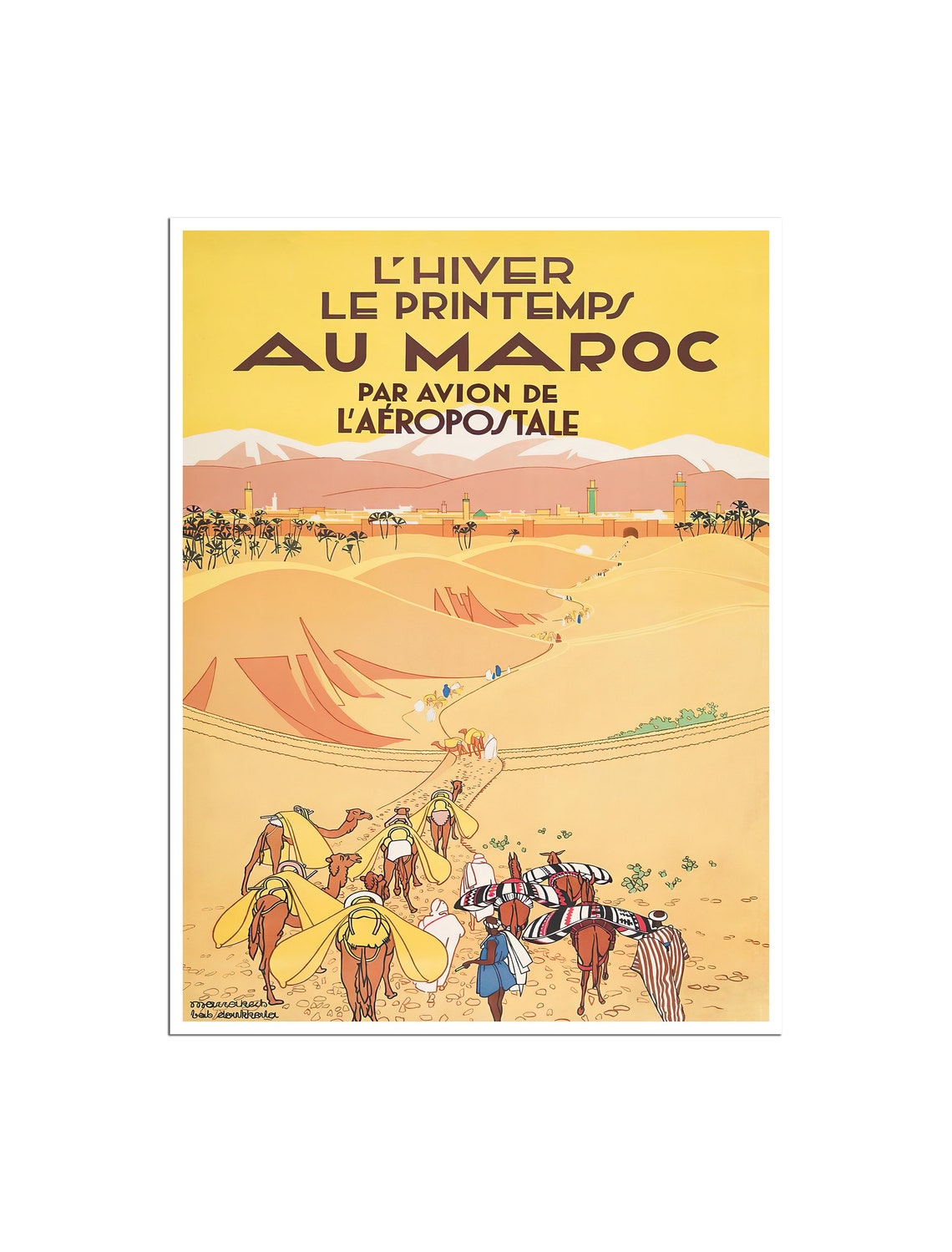 Au Maroc Winter Spring Aeropostale Camel Caravan Travel Poster