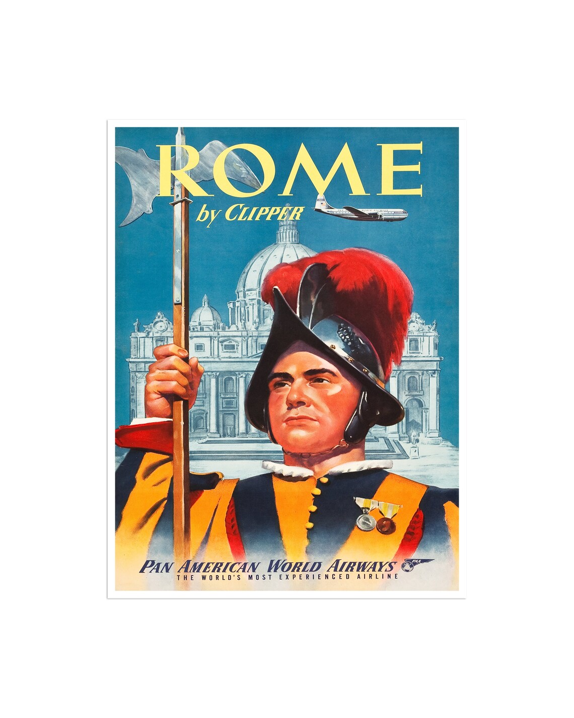 Rome by Clipper Pan American Vintage Poster with Swiss Guard
