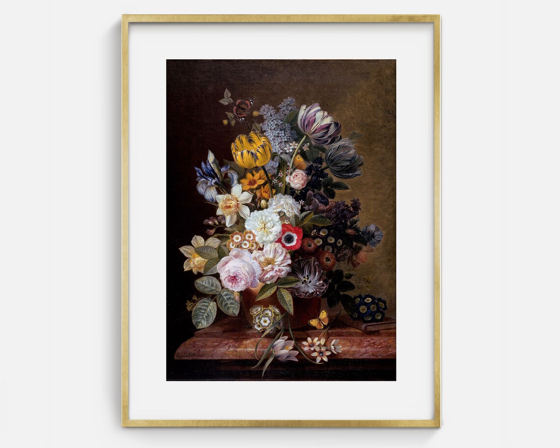 Vintage Floral Still Life Art Print, Moody Style - Image 2