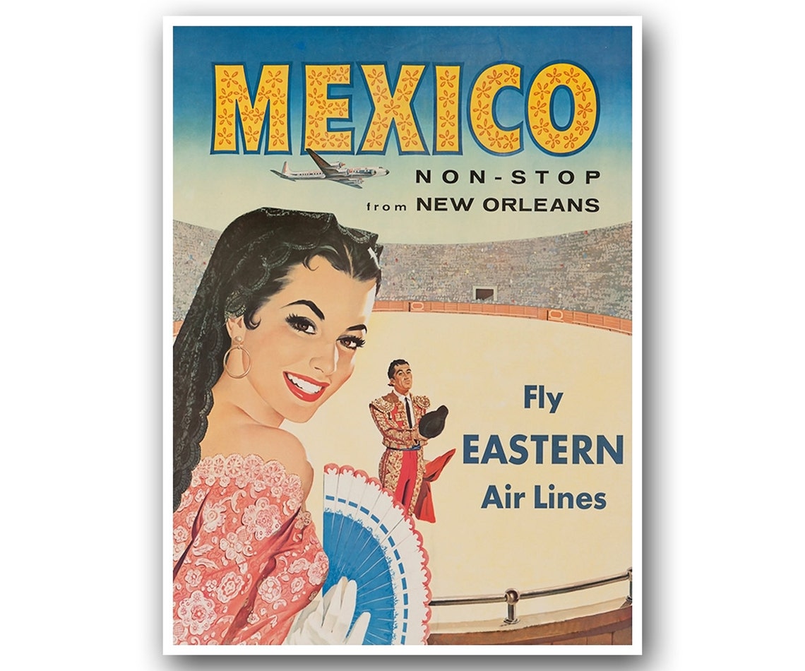 Mexico Eastern Air Lines Matador Bullring Vintage Travel Poster