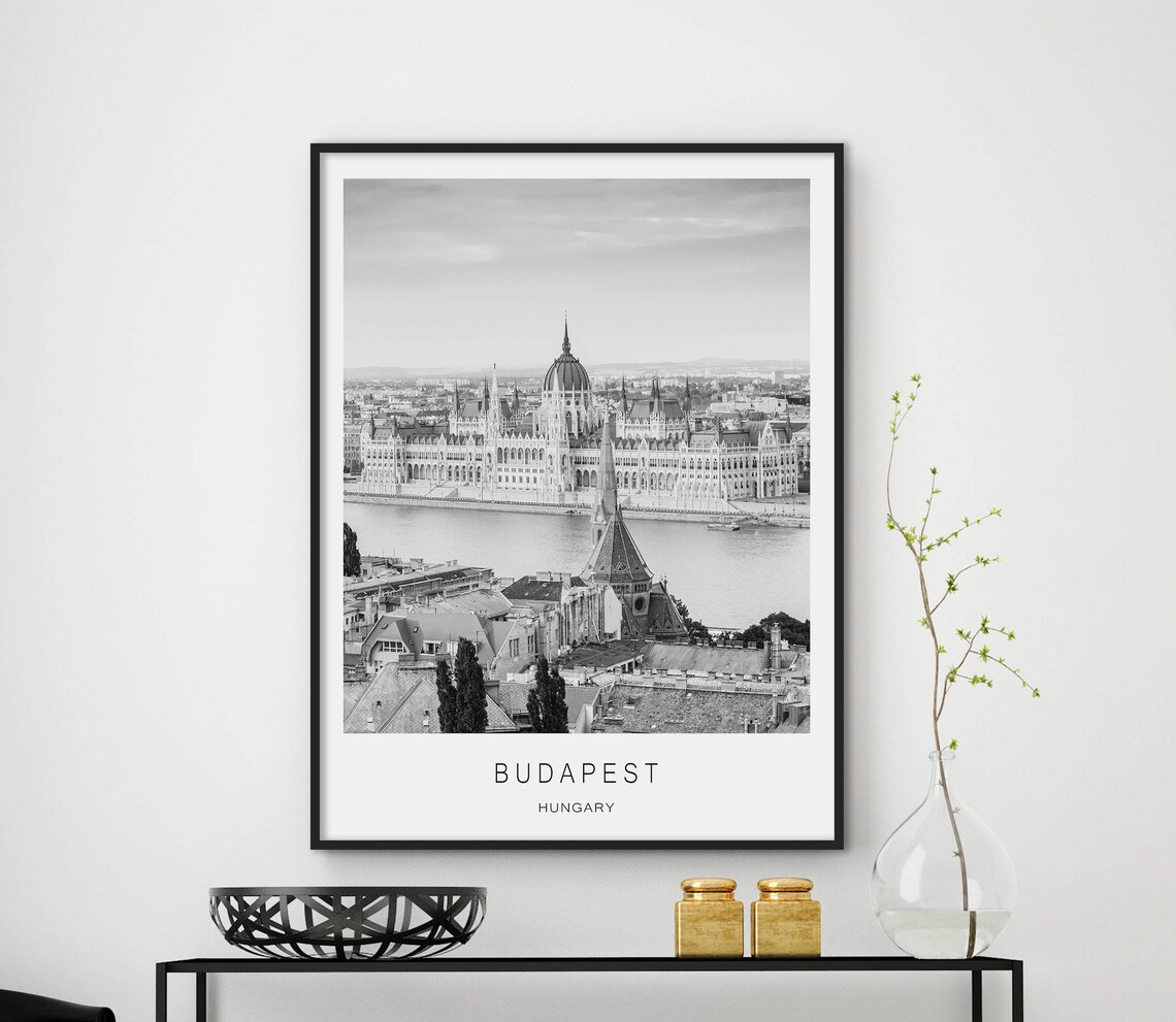 Budapest Hungary Parliament Black And White Danube Photo Poster