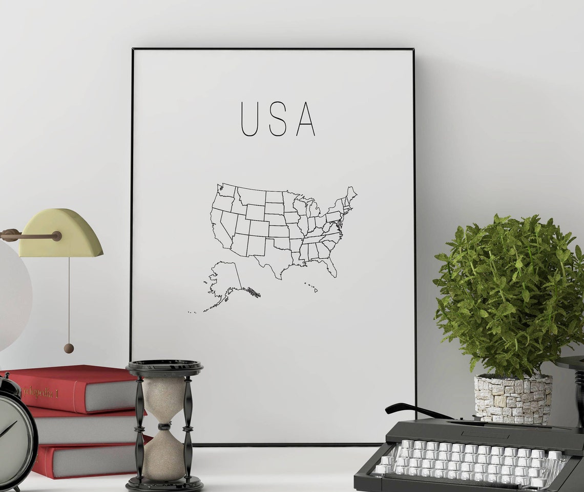 Minimalist USA Outline Map Black and White Wall Decor Poster - Image 3
