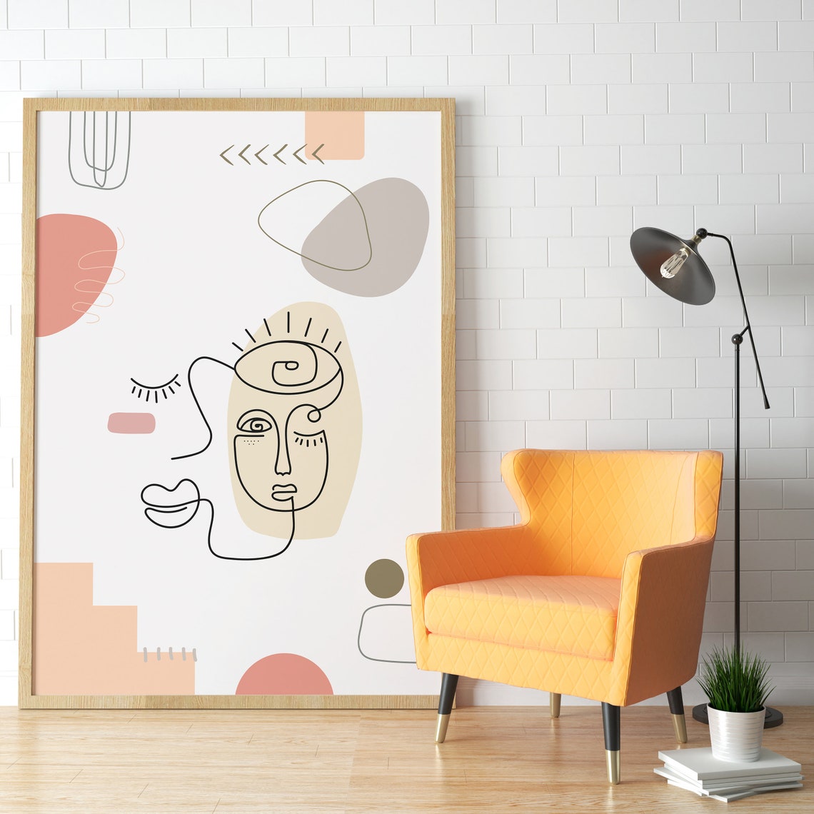 Abstract One Line Face Blush Organic Shapes Boho Chic Art Poster