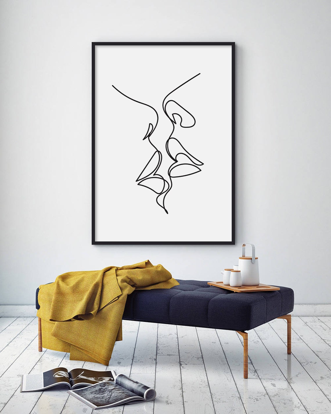 One Line Kiss Drawing Minimalist Abstract Romance Face Poster - Image 3