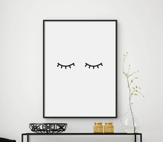 Minimalist Closed Eyelashes Nursery Scandi Style Kids Room Poster