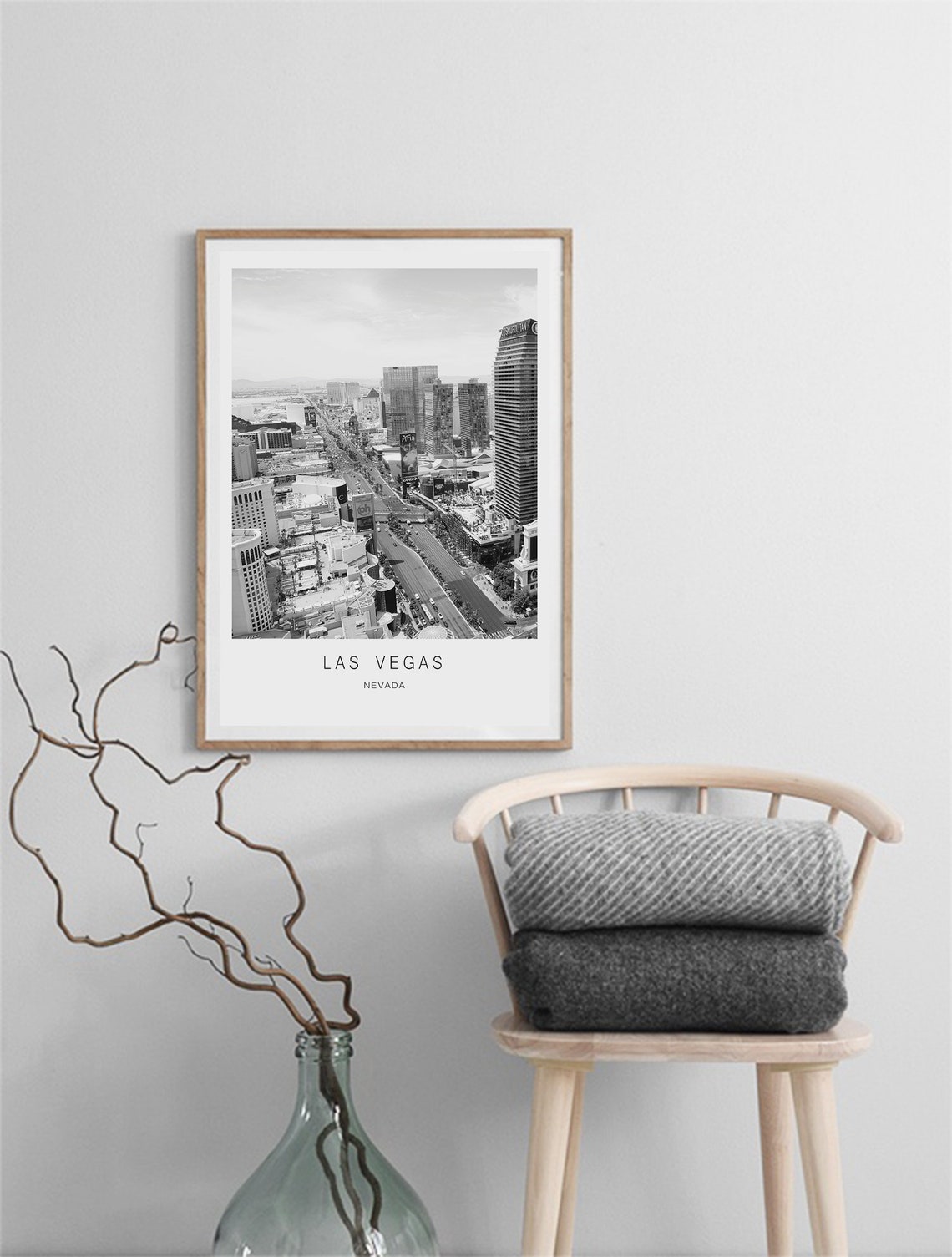 Las Vegas Nevada Strip Aerial View Black and White Photo Poster - Image 3