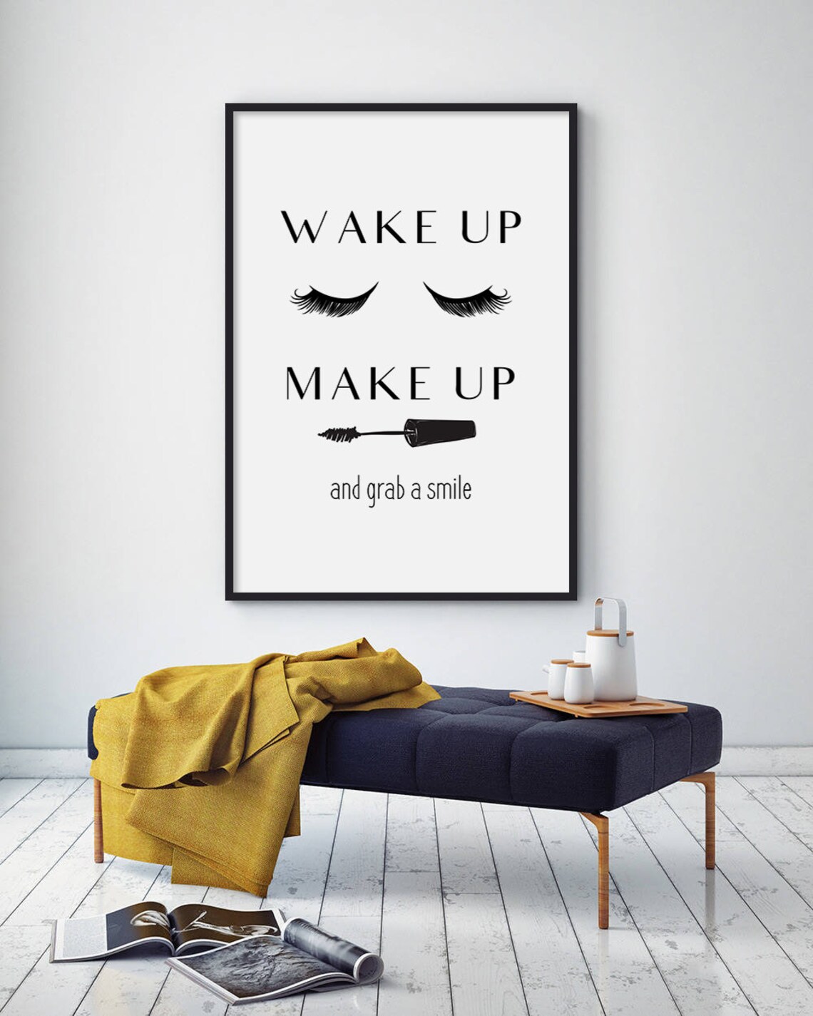 Wake Up Make Up And Grab A Smile Chic Fashion Typography Print - Image 3