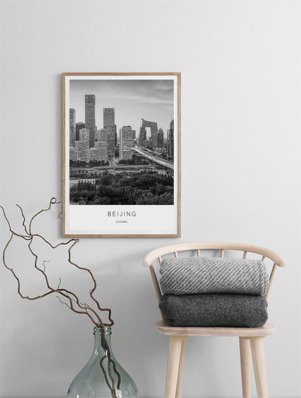 Beijing China Black And White Modern CBD Skyline City Poster - Image 3