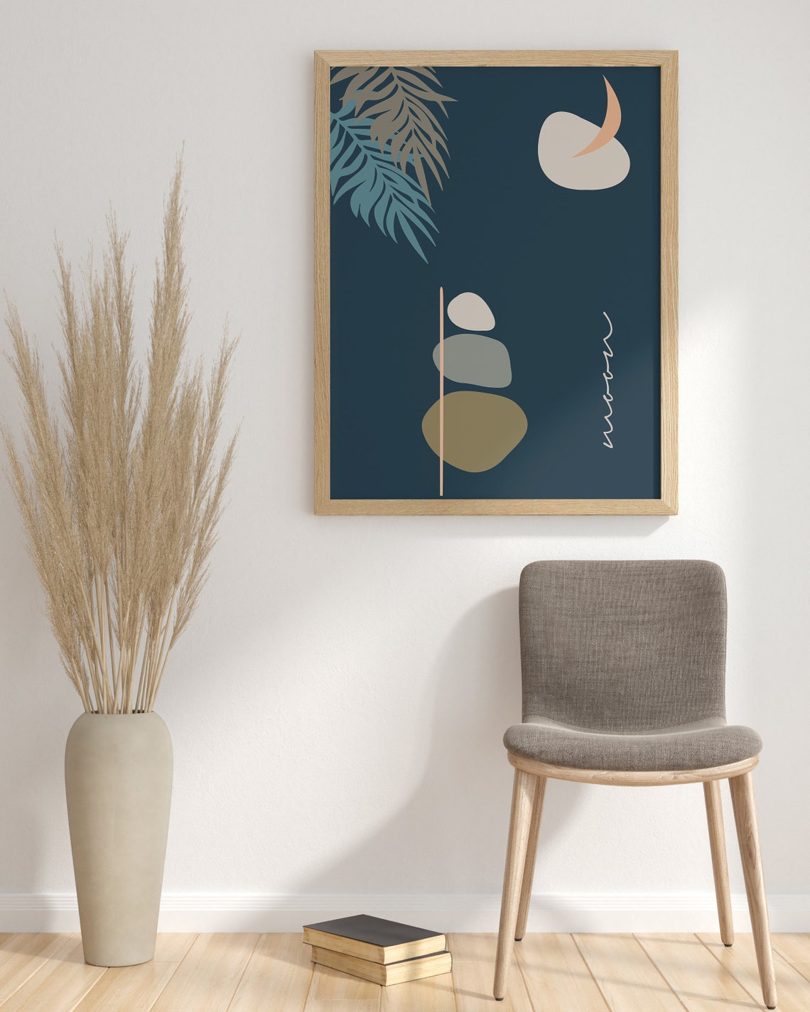 Moon Abstract Navy Blue Botanical Modern Minimalist Decor Poster - Image 2