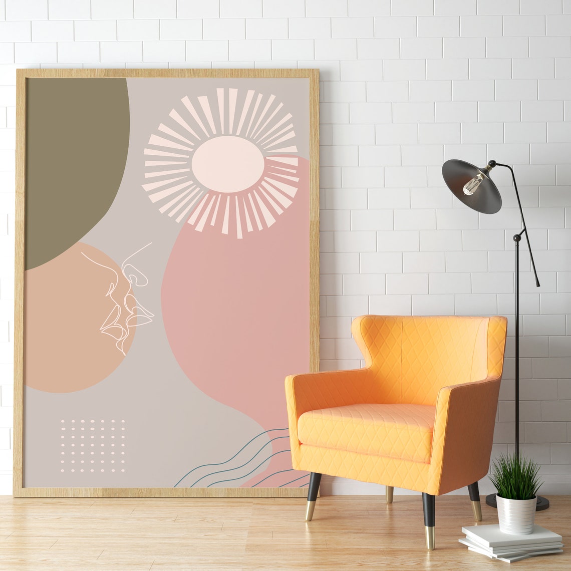 Abstract Boho Sun Face Line Art Modern Bohemian Decor Poster