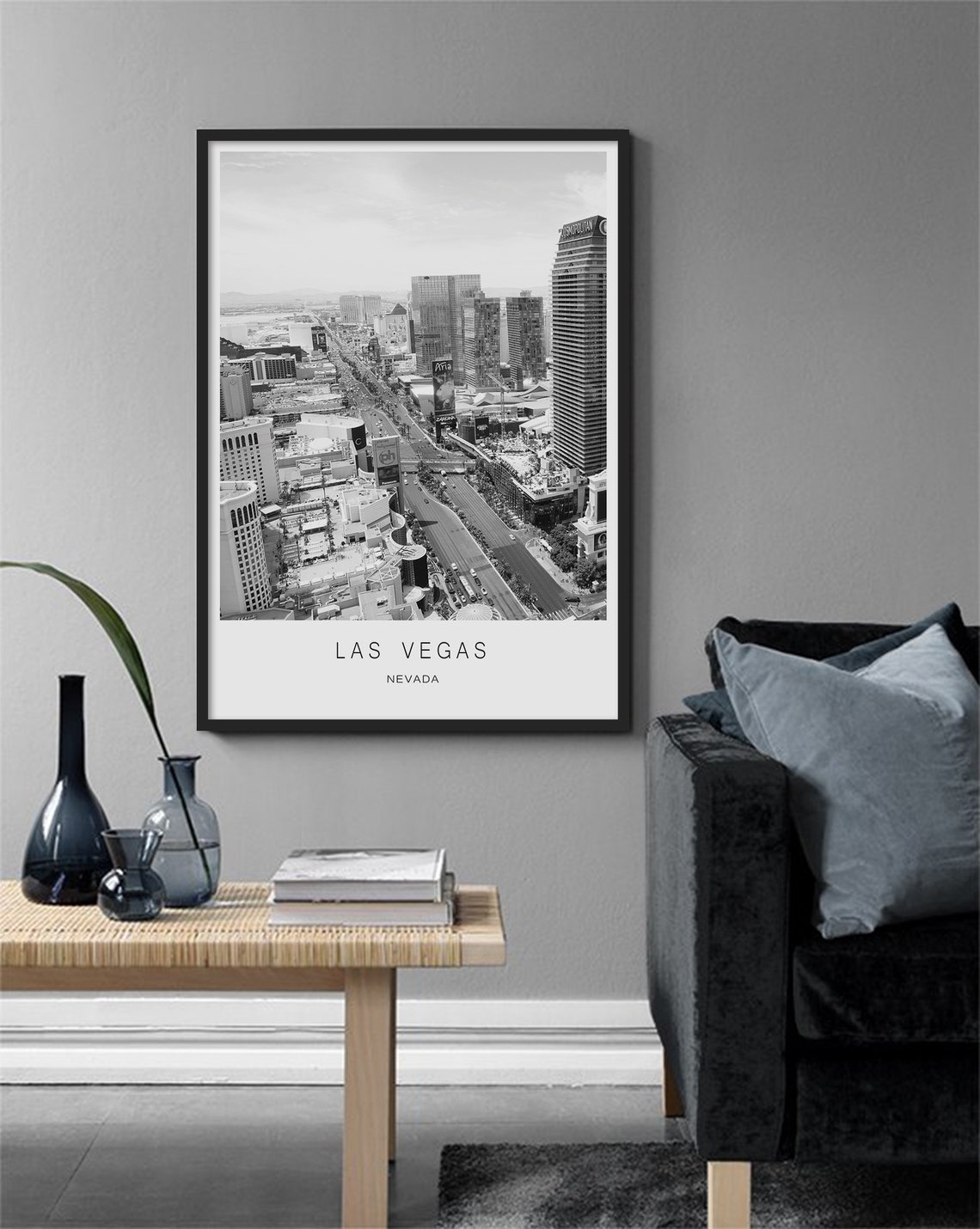 Las Vegas Nevada Strip Aerial View Black and White Photo Poster - Image 2