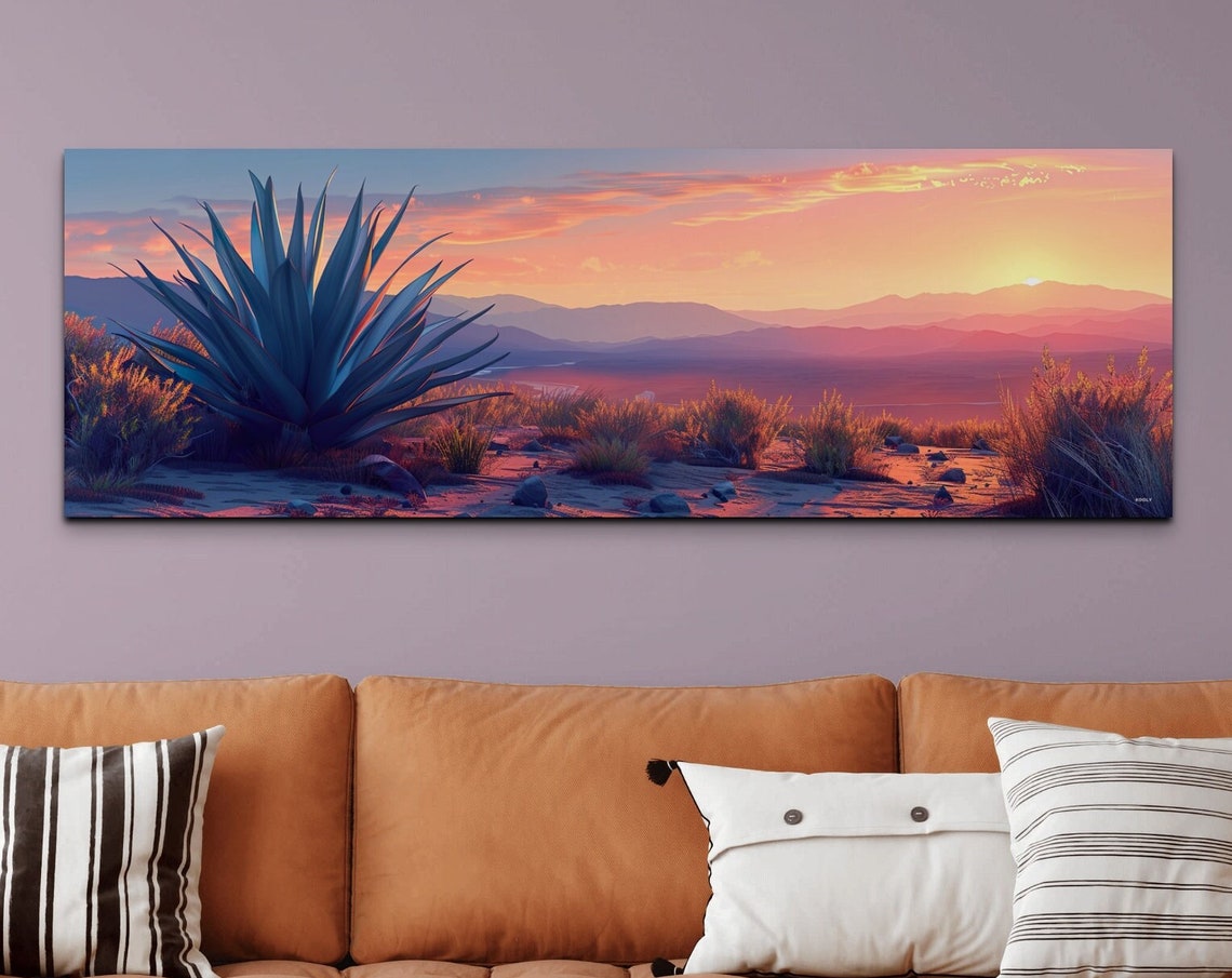 Agave Plant Desert Sunset Mountains Panoramic Southwest Print