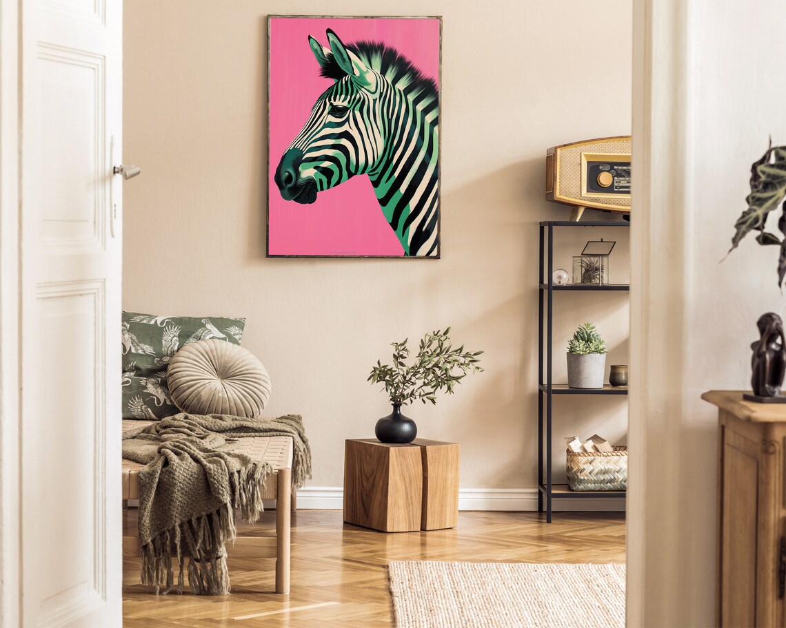 Pink Zebra Funky Wall Art, Preppy Y2K Decor - Image 3
