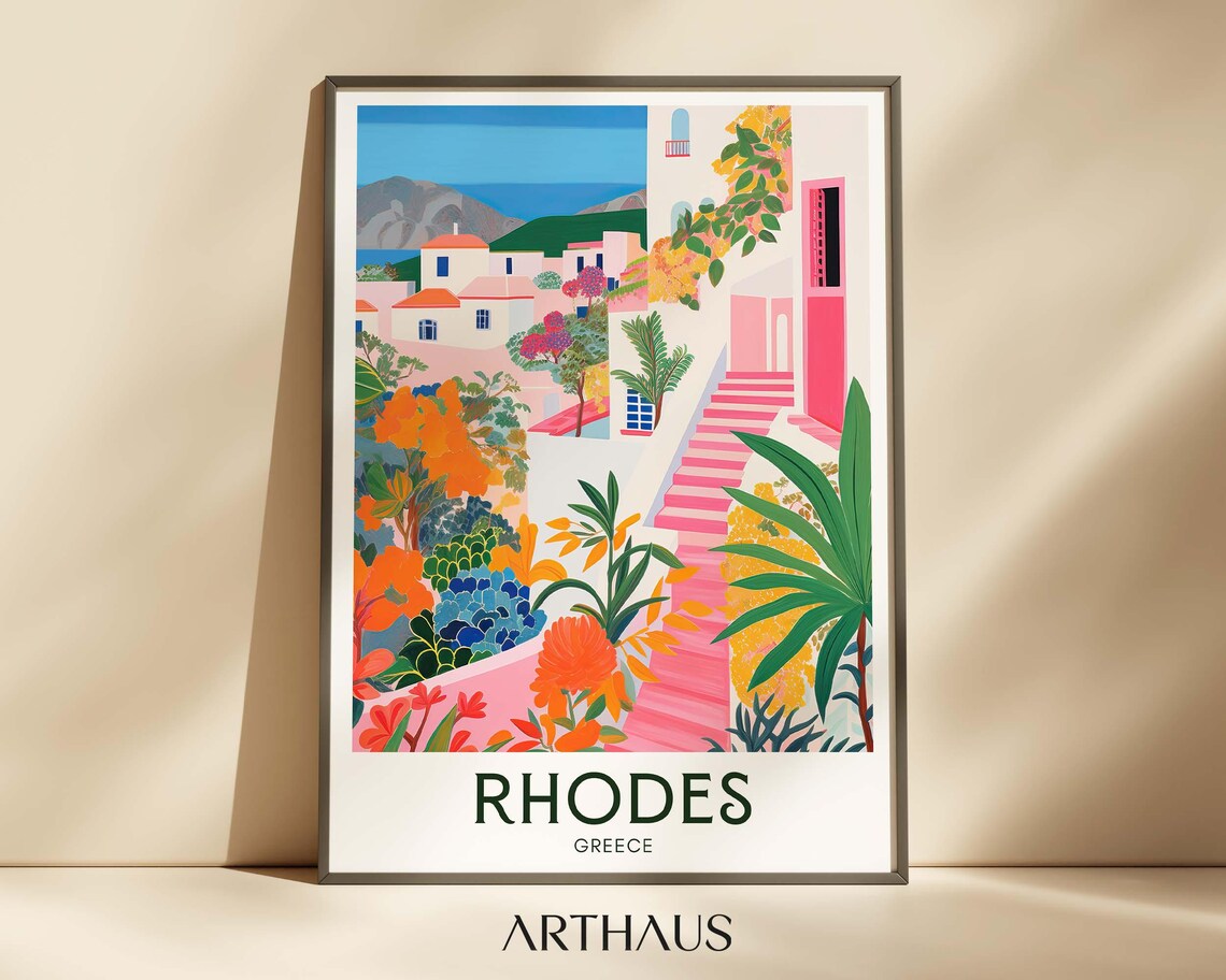 Rhodes Travel Poster, Mid Century Modern Greece