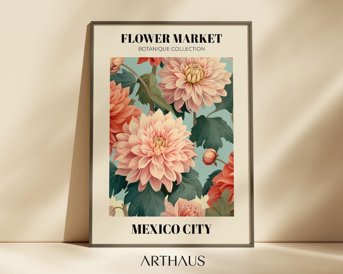 Flower Market Mexico City Botanical Dahlia Blossom Art Wall Poster