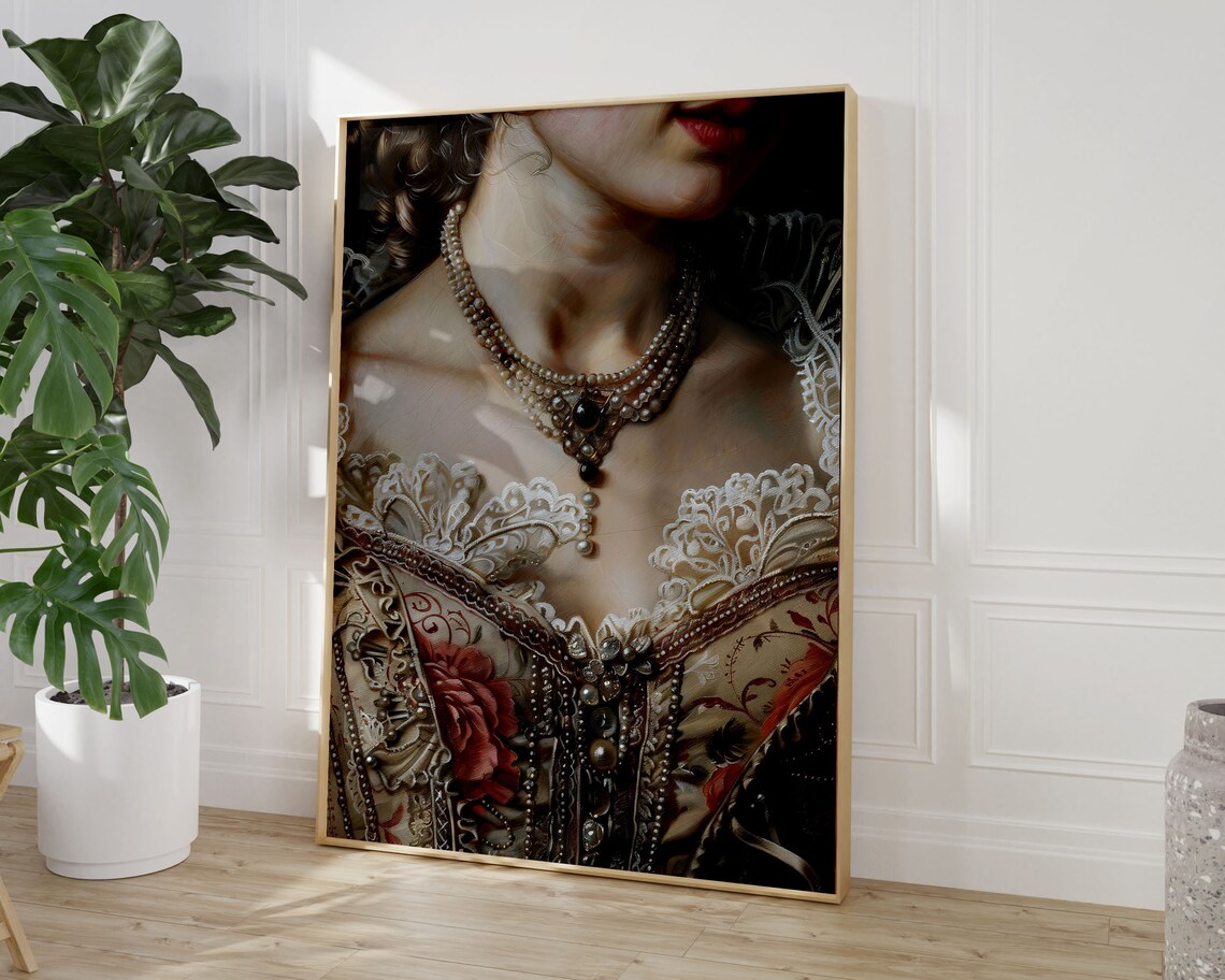 Regency Lady Pearls Lace Gown Dark Romance Vintage Art Poster - Image 3