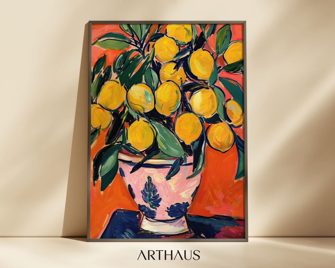 Matisse-Inspired Lemons Maximalist Wall Art Print