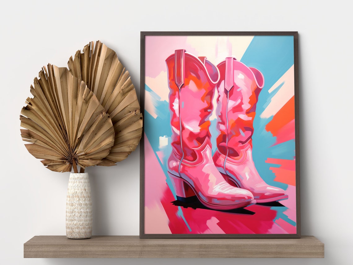 Pink Cowboy Boots Pop Art Western Style Poster For Her Walls - Image 2