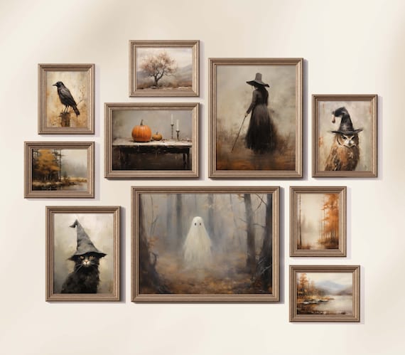 Moody Vintage Witchy Halloween 10 Piece Gallery Wall Art Set