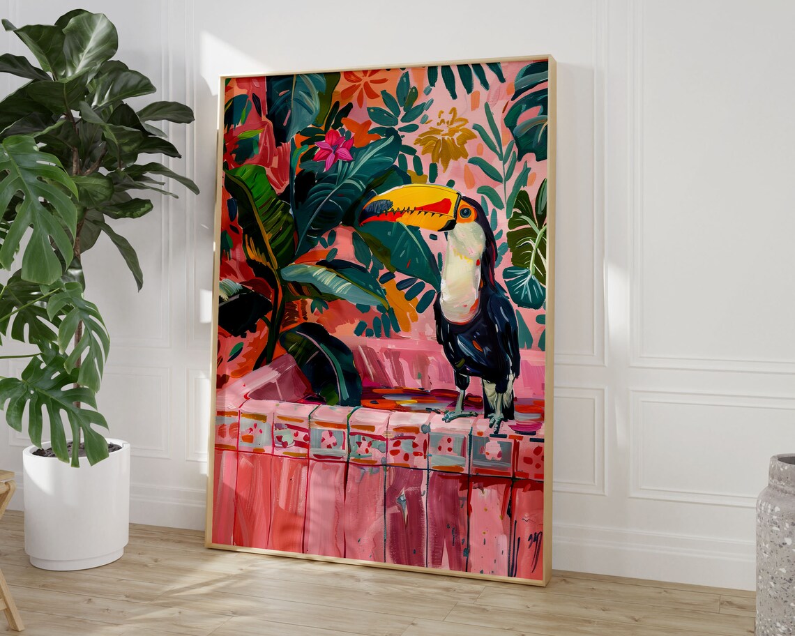 Toucan in Bath Dopamine Decor Bird Art Print - Image 3