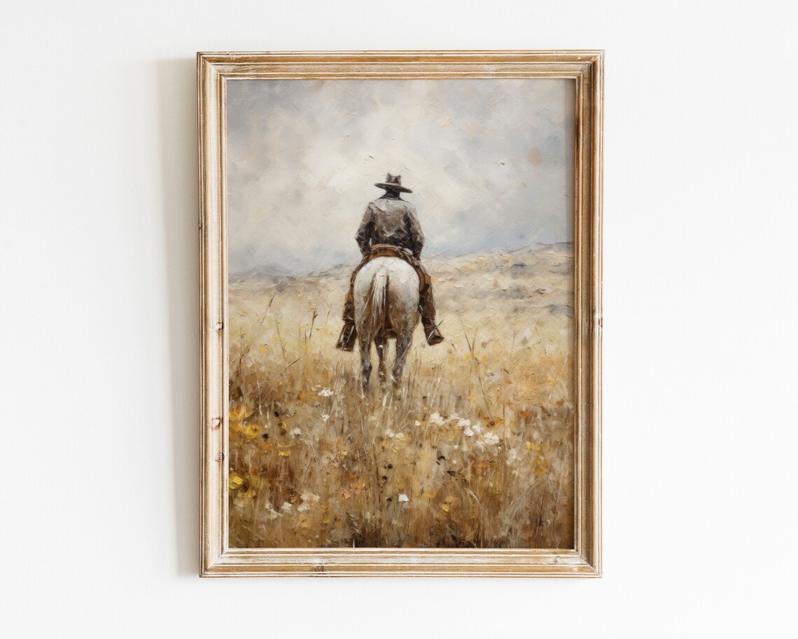 Set of Six Vintage Western Cowboy Horse Desert Landscape Wall Art - Image 3