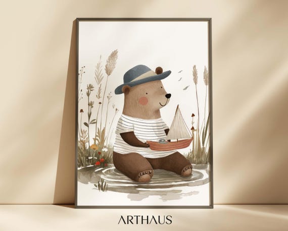 Nursery Bear Wall Art Kids Room Decor Cute Bear Brown Bear Poster Woodland Nursery Print Forest Animal Baby Room