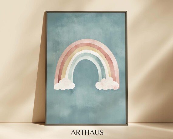 Nursery Animal Wall Art Kids Room Decor Cute Rainbow Boho Toddler Kids Room Decor Cute Print Playful Childrens Decor