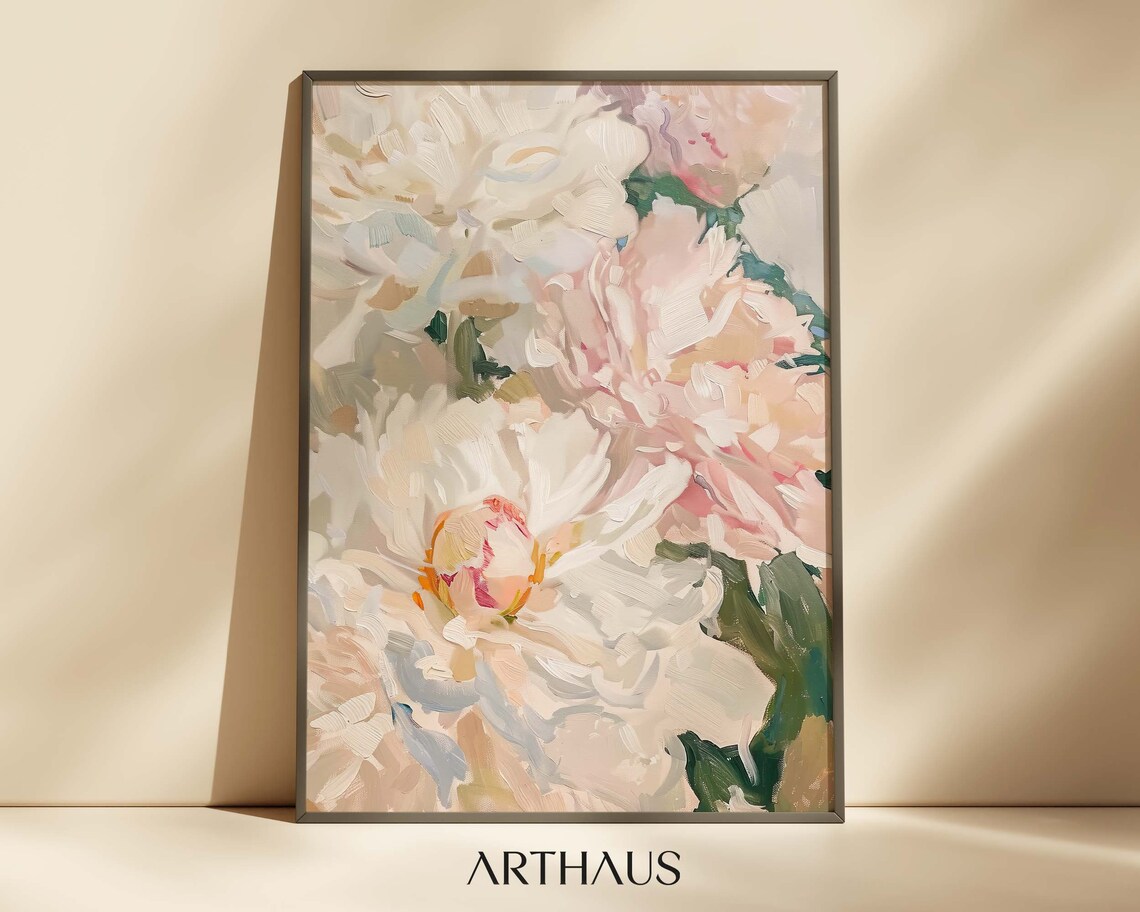Blush Peony Bloom Soft Floral Oil Painting Elegant Vintage Poster