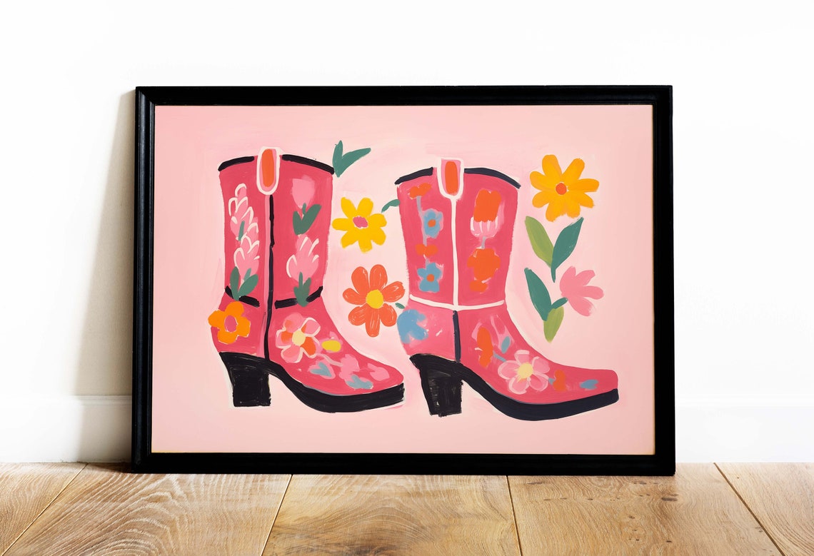 Cowgirl Boots Print Coastal Pink Painting Poster Western Nursery Painting Southern Girl Room Wall Art Boho Girly Decor Dopamine - Image 2