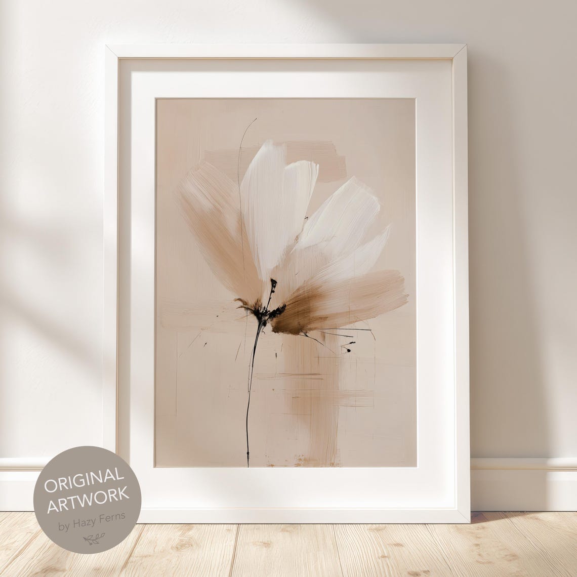 Beige Abstract Floral Minimalist White Bloom Neutral Wall Poster