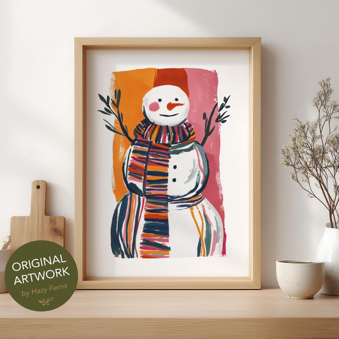 Christmas Snowman Poster Print, Gouache Style