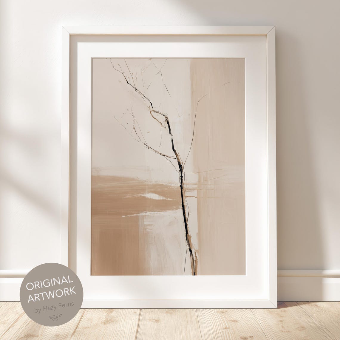 Abstract Beige Single Branch Minimalist Botanical Line Art Poster