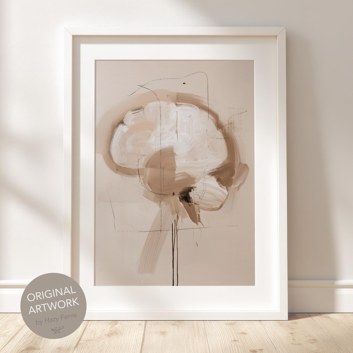 Abstract Human Brain Art Print Beige Neurology Wall Decor